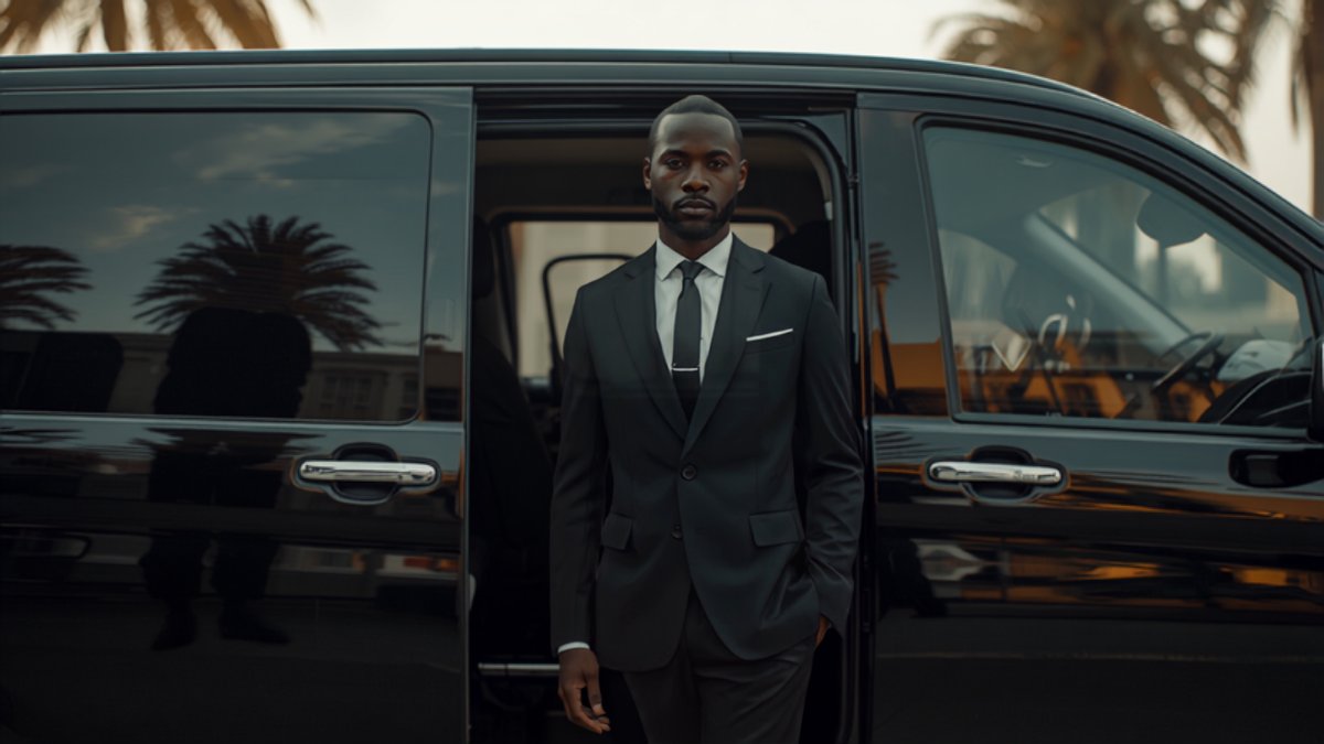 Chauffeur ASP LOCATION ouvrant la portière d'un Mercedes Viano
